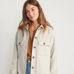 ISO Old Navy Soft-Brushed Utility Shacket In Oatmeal